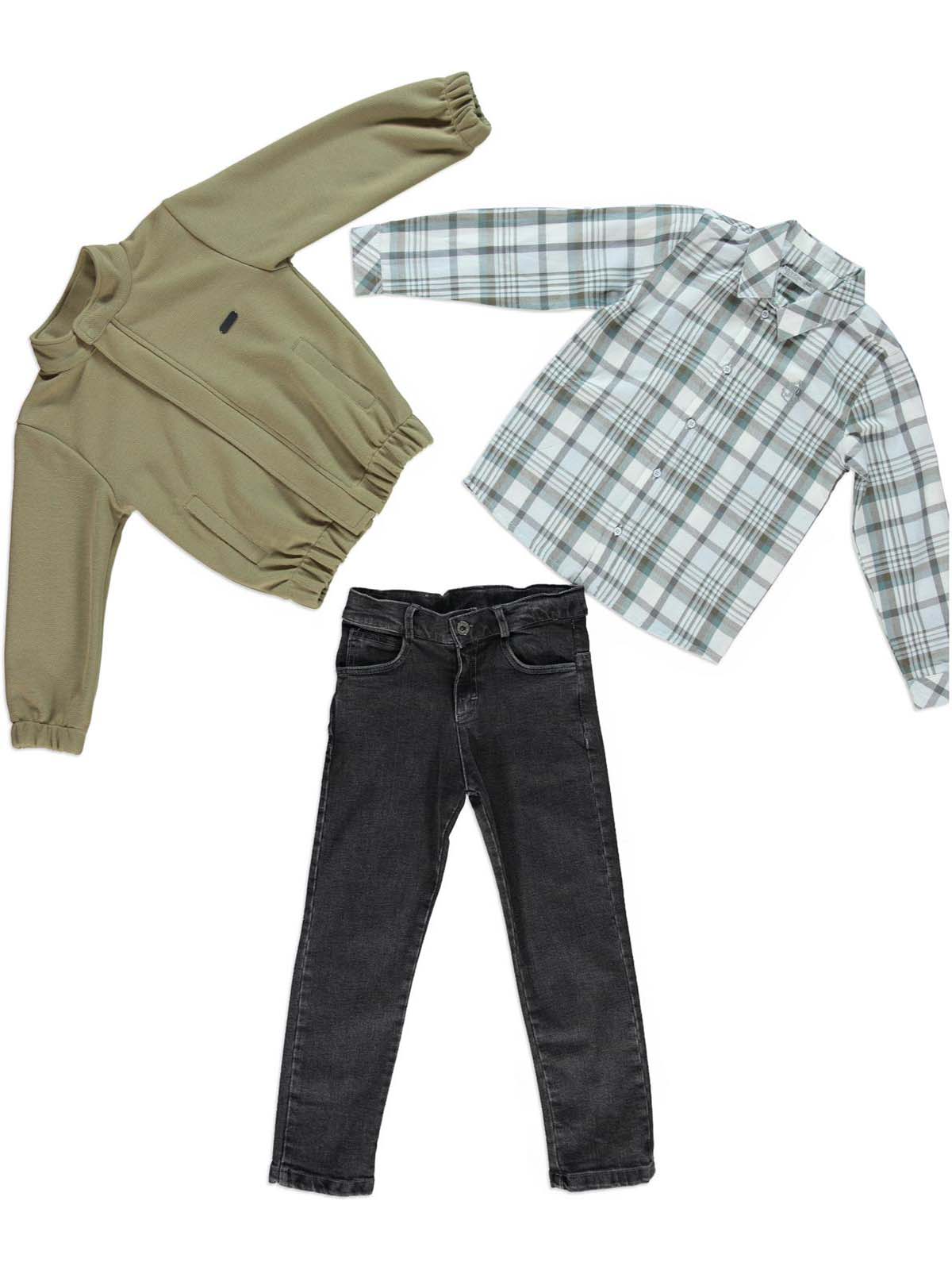 Haki Hırkalı Kare Gömlekli Takım